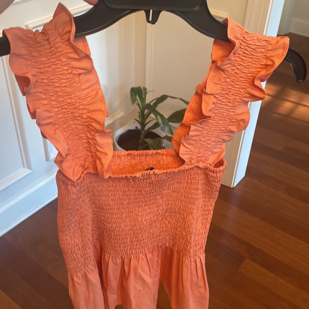 Vici Orange Smocked Shirred Coquette Ruffle Peplum Top Women’s Sz Small